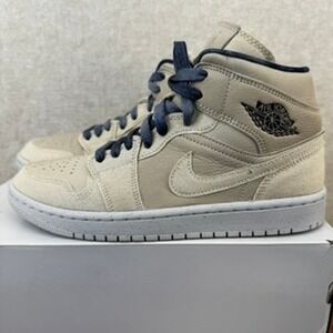 Air Jordan 1 Mid SE Beige Navy Blue Womens 8.5 Shoes DM9126 104
